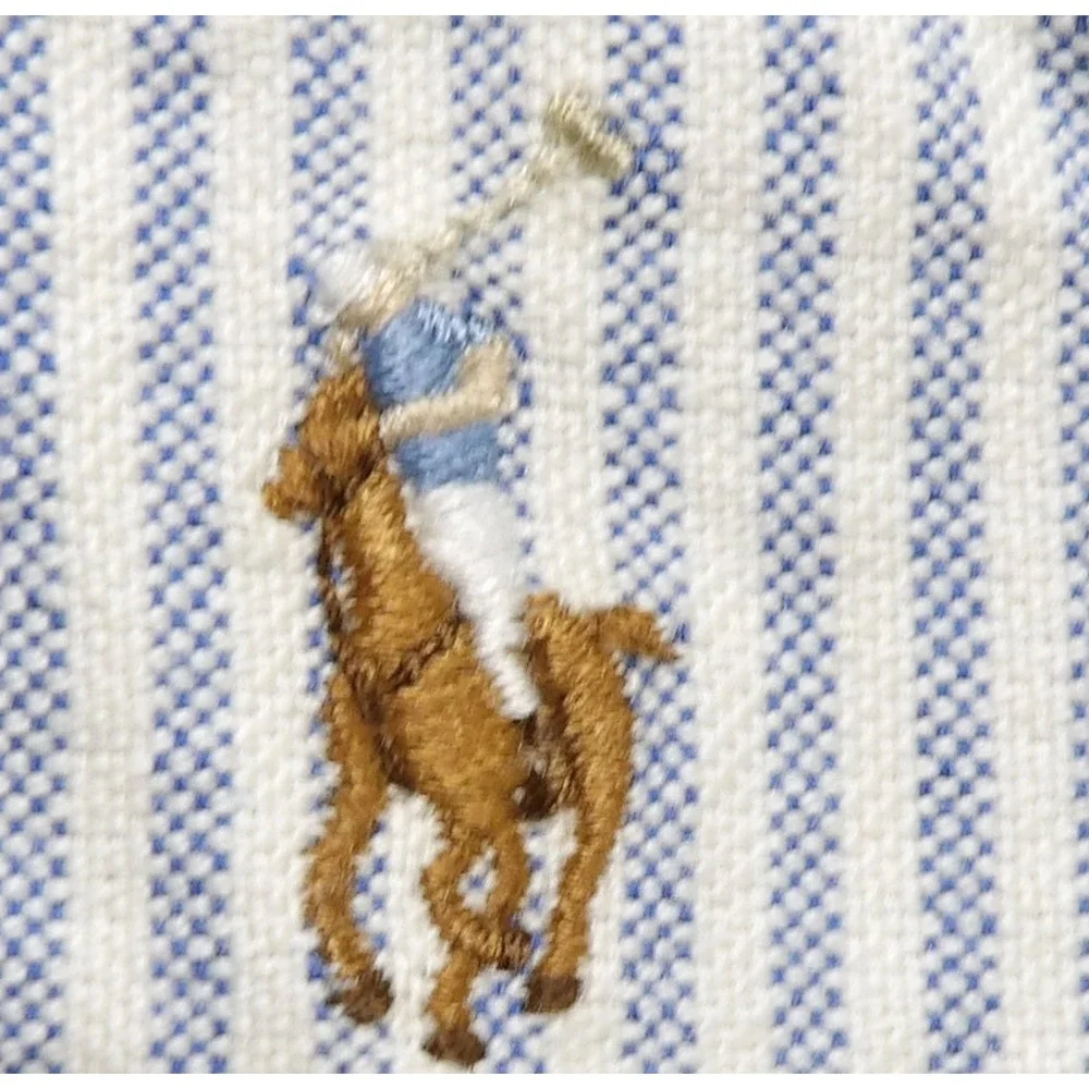 Ralph Lauren Boys Stripe Oxford Shirt Cotton Button Down 8 Light Blue White Pony